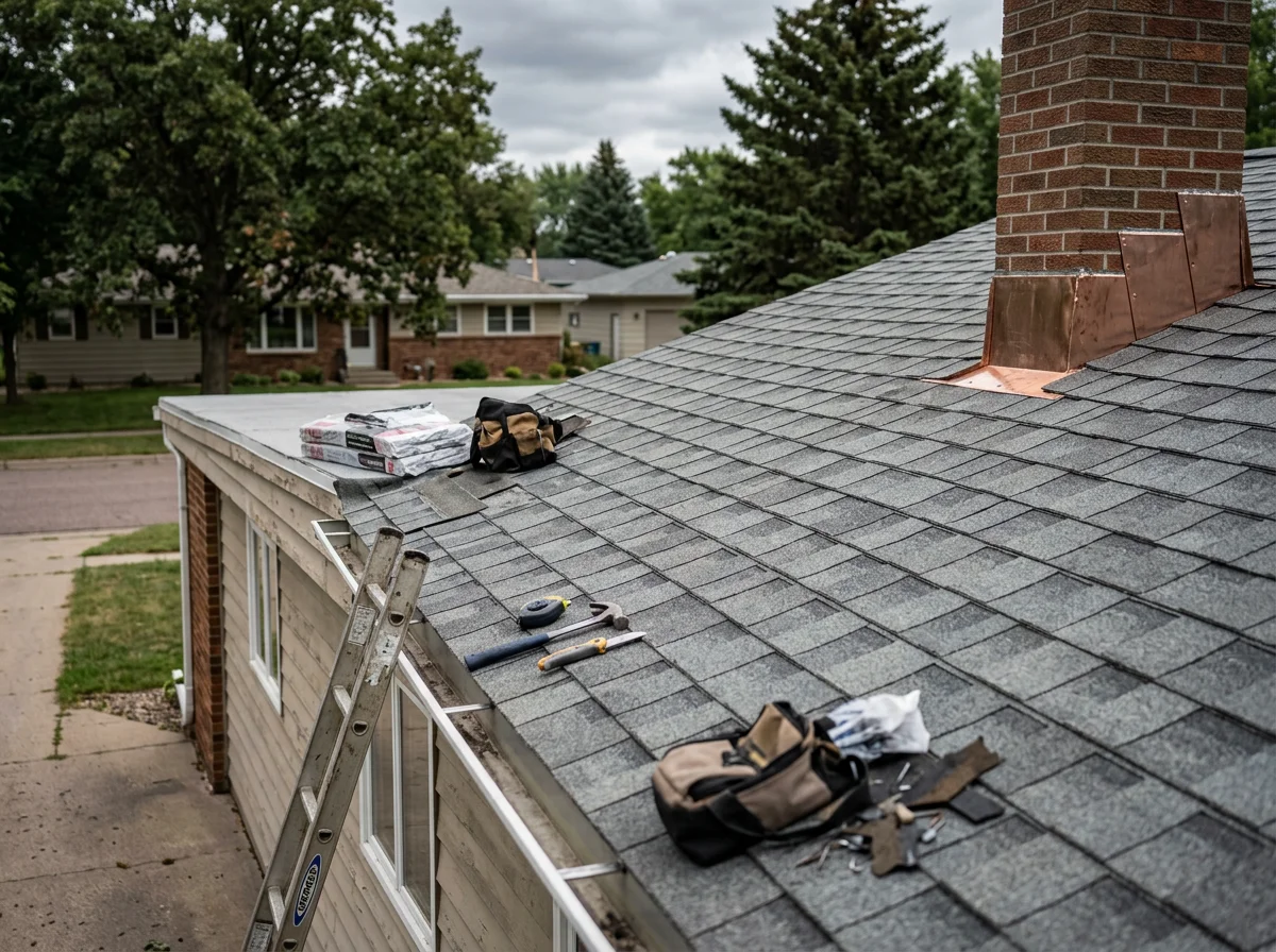 New architectural shingles installed on residential roof with proper flashing and ventilation
