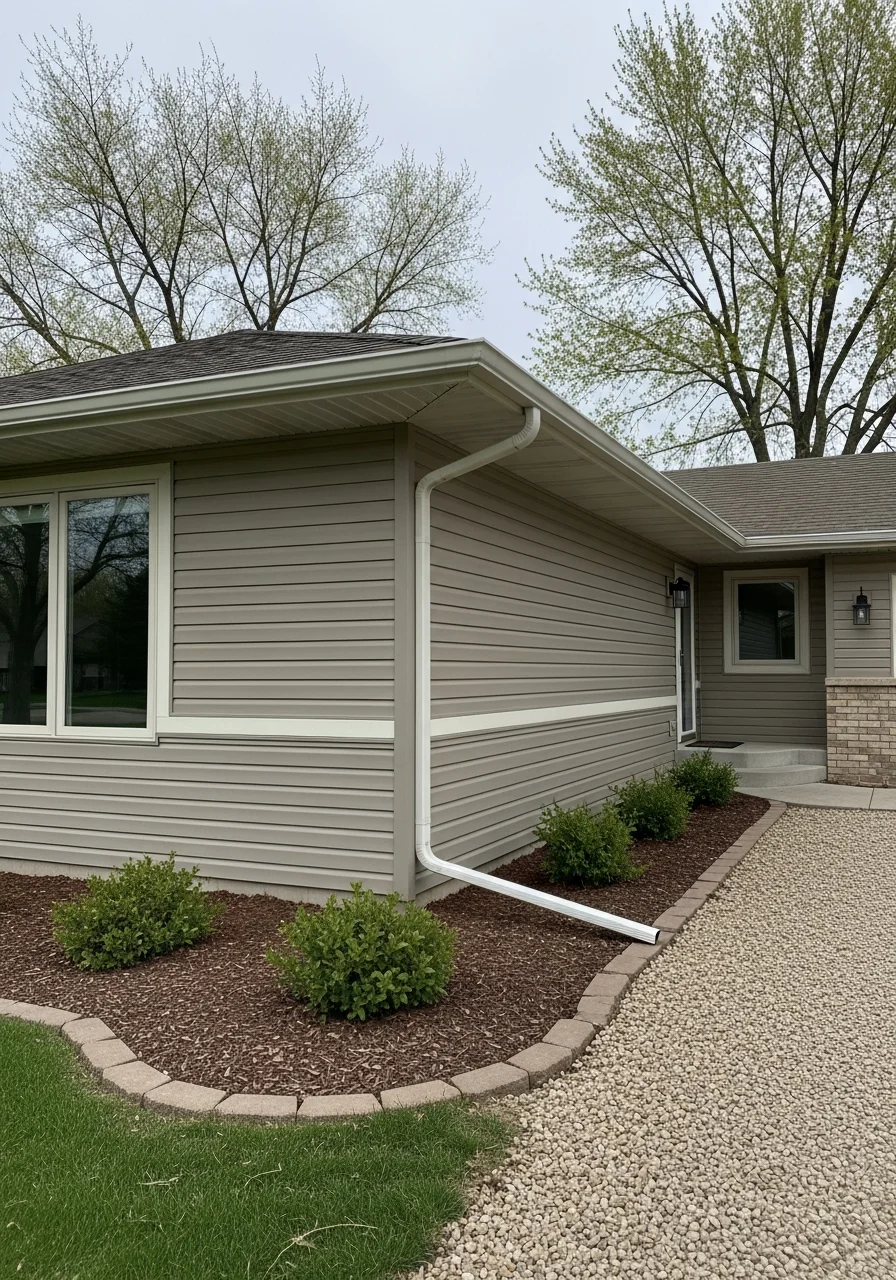 South Dakota home exterior showing gutter system and siding during spring weather conditions