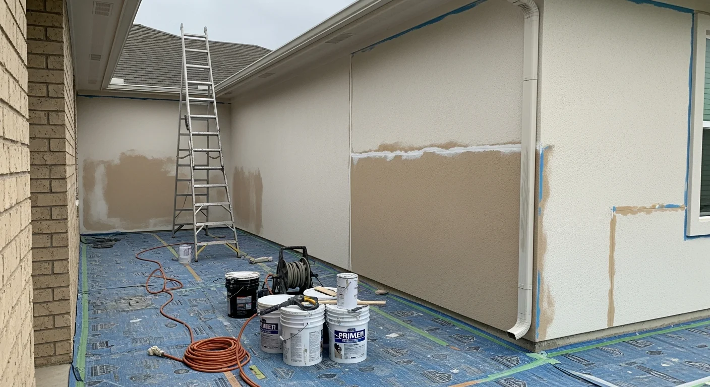 A freshly painted single-story home exterior in Corpus Christi, Texas, showing clean trim lines, uniform siding color, and no visible peeling or weathering. The finished surface reflects a coastal-climate-appropriate paint application on Hardie board siding under bright South Texas sunlight.