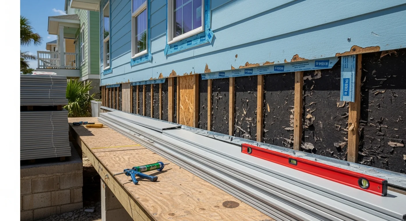 A Corpus Christi home with freshly installed exterior siding, showing clean panel lines and updated trim along the front and side walls. The replacement siding covers a single-story residential structure typical of the Gulf Coast area.